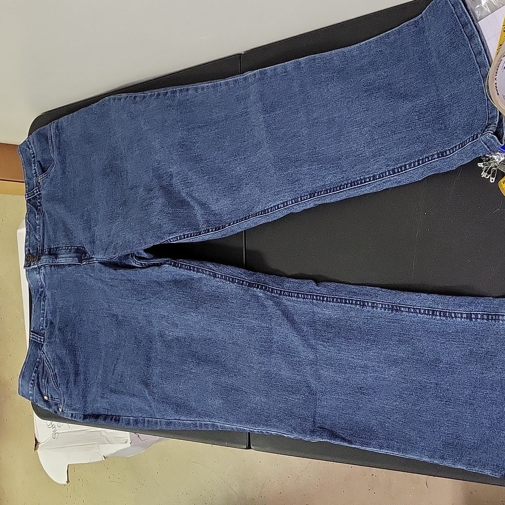 Woman Within Blue Washed Straight Leg Jeans with Stretchy Waistband